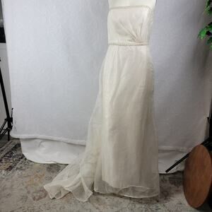 Birnbaum & Bullock Womens Bridal Gown Size 10 Ivory Silk Strapless Rhinestones